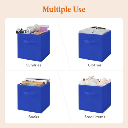 Lifewit Collapsible Fabric Storage Cubes Bins Set 11 Inch, Foldable Cubby Organizers Boxes, 6 Pack Organizing Baskets for Shelf, Closet, Utility Room, Storage Room Blue