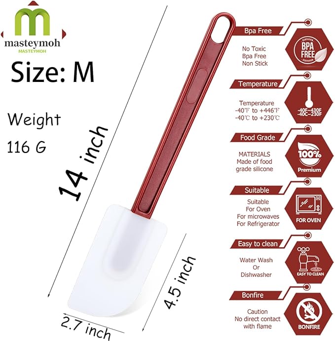 Commercial Grade Silicone Rubber Spatula Set, High Heat Spatula Scrapers 14 Inches, Commercial Spatula for Cooking, Rubber Spatula Set Resistant to 500℉ (2 Scrapers 14"/M)