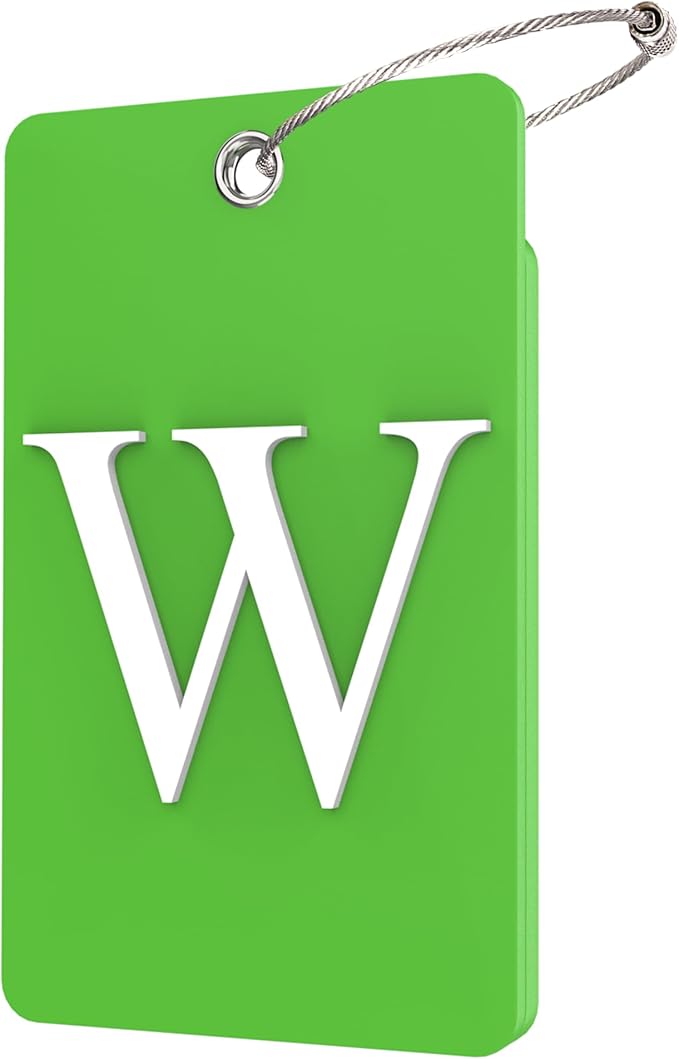 Gostwo 2 Pack Luggage Tags for Suitcases, 26 Initial Letter Travel Luggage Baggage Identification Labels ID Tag Fully Bendable Tags with Stainless Steel Loop (Green) (Letter W)