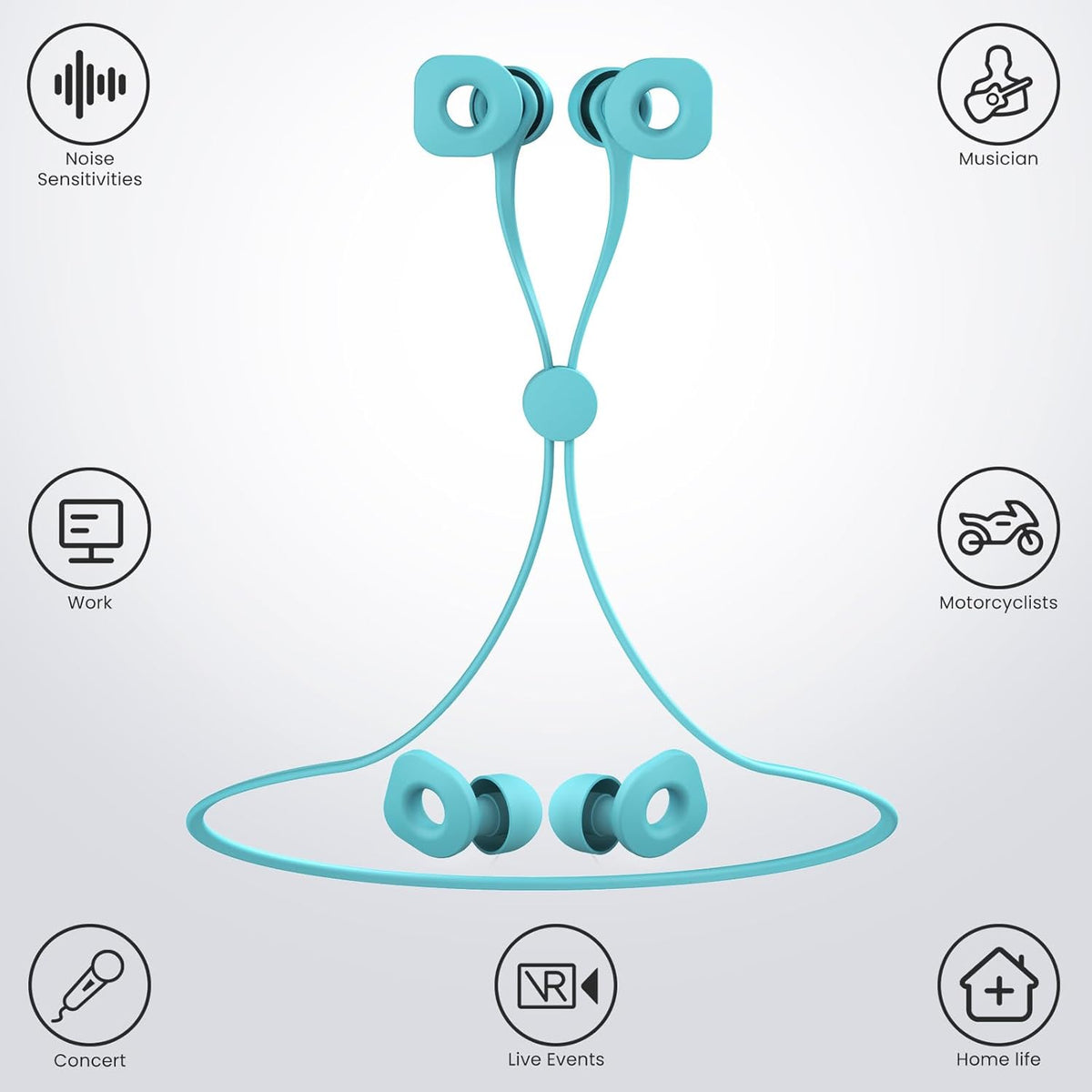 2 Pairs of Earplugs for Sleeping,Reusable Hearing Protection Earplugs with 8 Pairs Ear Tips & One Connector Cord,Soft Earplugs for Noise Reduction,Concert,Musician & Work - 25dB-30dB, Sky Bue