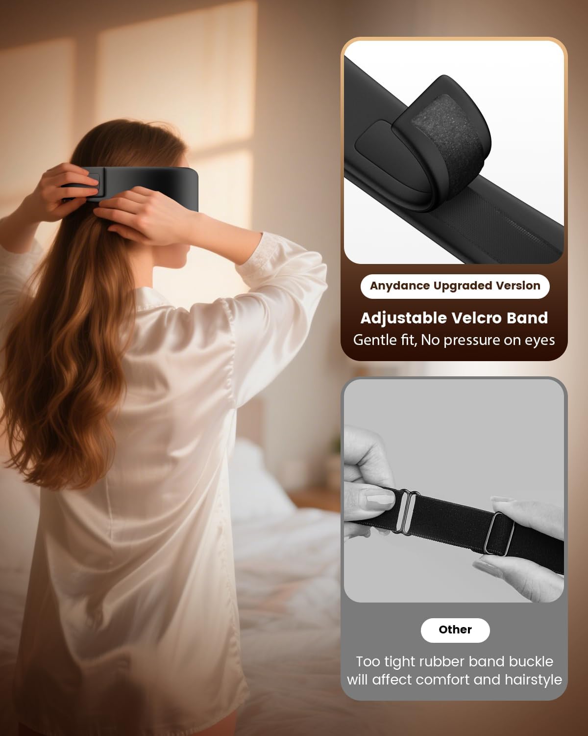 Heated Eye Mask - Cordless Eye Mask for Dry Eyes, Eye Relief, Improved Sleep, Timed Shutdown, 4 Temperature, Washable Silk Eye Heating Pad for Travel, Removable for Cleaning - Black