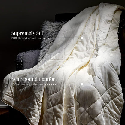 LUXOME Lightweight Blanket | 100% Rayon (Viscose) from Bamboo Fabric & Fill | King/Cal King - 98"x92" | Thermal-Regulating | Ivory