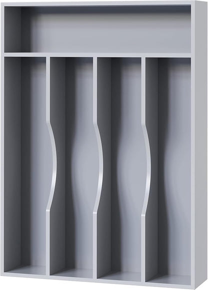 Bellsal Grey Utensil Organizer 10 Inch Silverware Tray for Drawer Utensil Holder Cutlery Organizer Kitchen Drawer Organizer 5 Compartment Small Narrow Bamboo