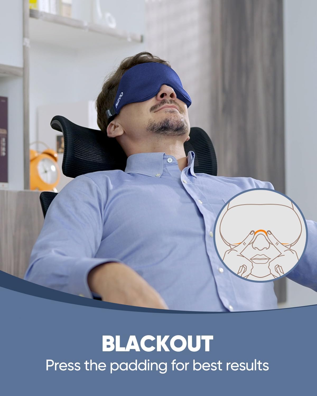 MZOO Sleep Eye Mask for Side Sleeper Men Women, Zero Eye Pressure 3D Sleeping Mask, Light Blocking Patented Design Night Blindfold, Soft Eye Shade Cover for Travel, Blue