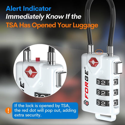 Forge TSA Approved Cable Luggage Locks, Re-settable Combination with Alloy Body(White 2 Locks)