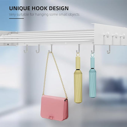 Drying Rack Clothing,Clothes Drying Rack Wall Mounted,Laundry Drying Rack Wall Mount,Foldable,Collapsible,60 lb Capacity 5 Aluminium Poles with 12 Hooks,Space Saving Clothes Drying Rack,White 40"