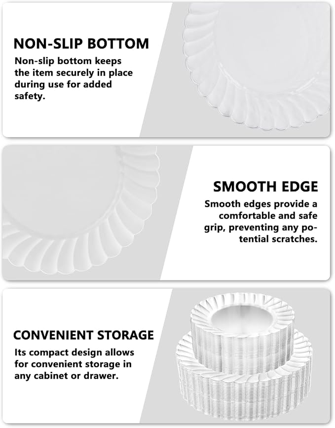 YOUBET 100PCS Clear Scalloped Plastic Plates