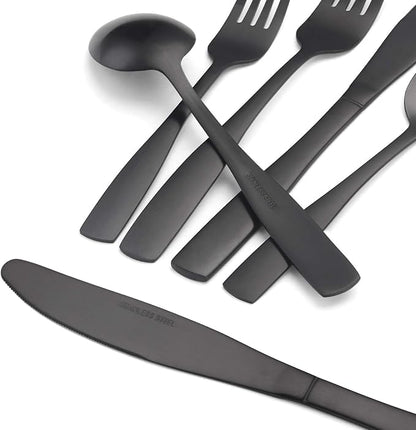 Matte Black Silverware Set, Satin Finish 30-Piece Stainless Steel Flatware set, Tableware Cutlery Set Service for 6, Utensils for Kitchens, Dishwasher Safe