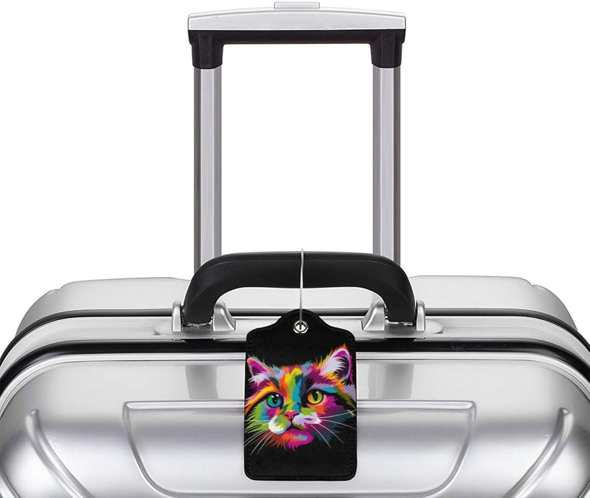 Cat Leather Luggage Tag with Stainless Steel Ring, Fun Name Id Card Cover Travel Bag Tag Set, Suitable for Travel Bag Luggage Women Men 4 PCS