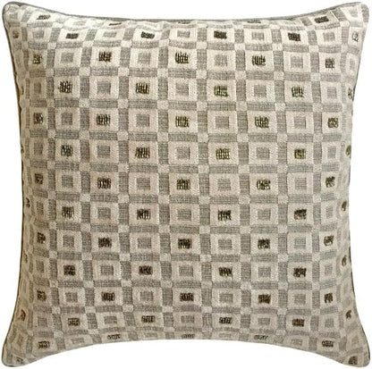 The HomeCentric King/Queen/Twin Grey Decorative Twin 53"x18" Bed Runner with 2 Pillow Cover, Checkered, Beaded, Hand Embroidery Bed Scarf on Velvet Fabric - The Brick Effect
