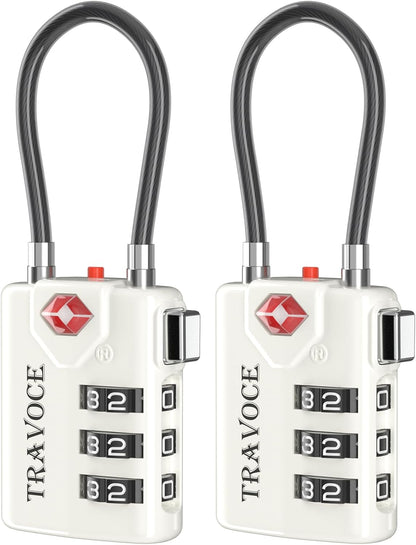 Search Alert TSA Approved Travel Combination Luggage Cable Locks for Suitcase, Gym Locker,Toolbox,Backpack 1,2,4,6 &10 pk (White 2 Pack)