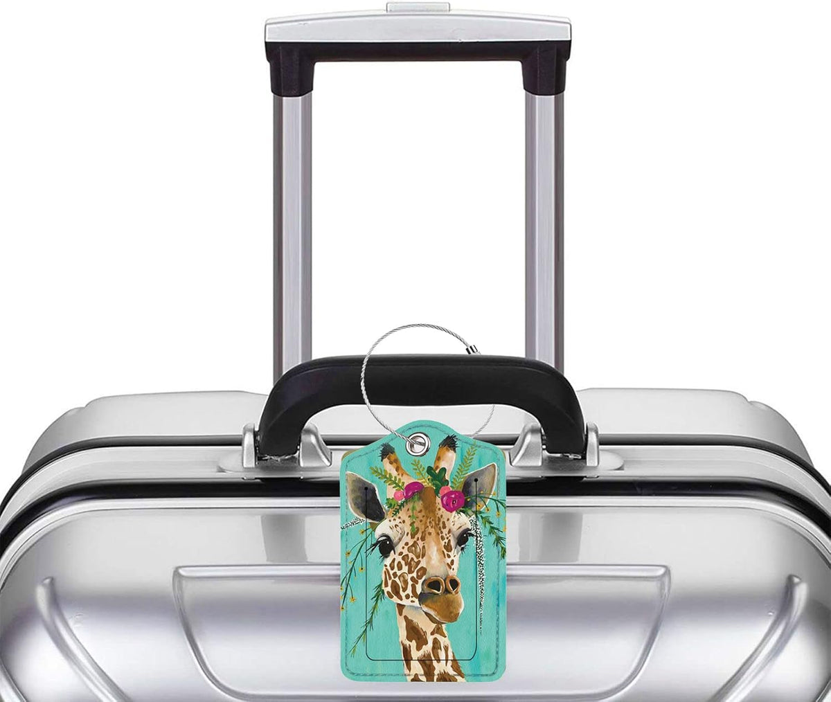 2 Pack Luggage Tag for Suitcase, Cute Unique Leather Bag Tags Identifiers Privacy Cover ID Label with Durable Steel Loop for Women Men Kids Girls Travel, Giraffe