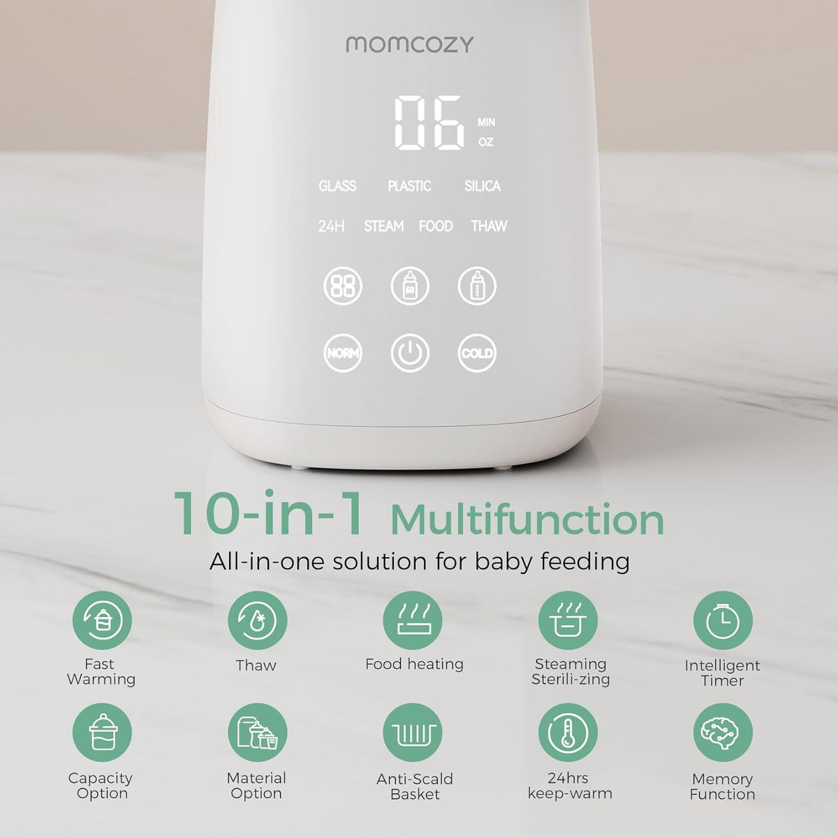Momcozy Bottle Warmer, Fast Bottle Warmers for All Bottles with Timer, Accurate Temperature Control and Automatic Shut-Off, No Lid Required for Heating, White-Gray