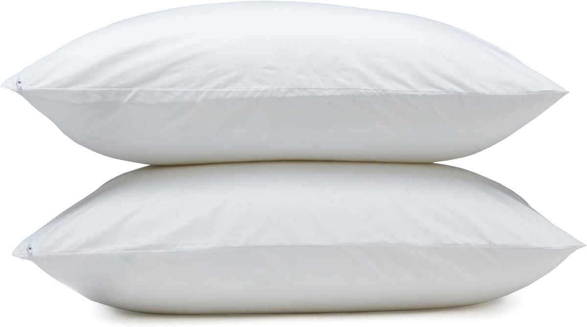 Amazon Basics Down Alternative Bed Pillows and Pillow Protector Case 2-Piece Set, Medium Density, Standard - Pack of 2, White, 26"L x 20"W