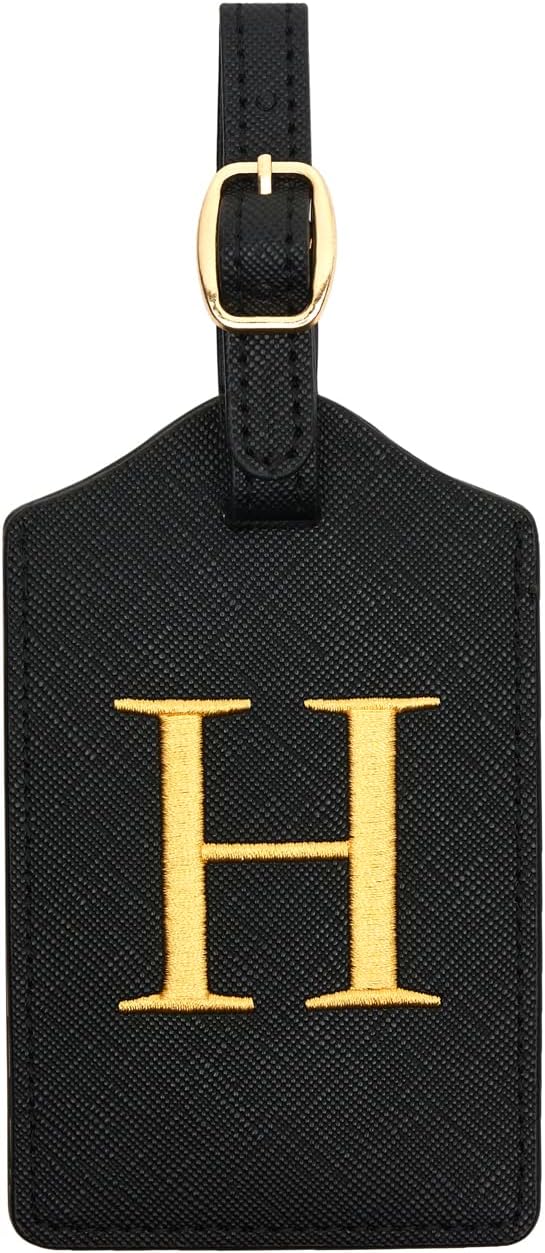 Luggage Tag PU Leather for Suitcase Baggage Handbag Travel Bag Label Suitcase Tag Label Tag w. Name Card & Privacy Cover (H)