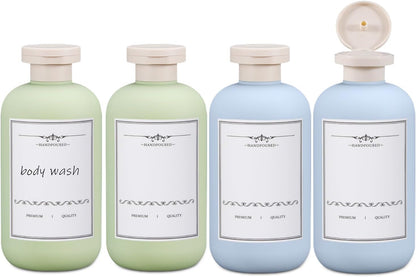 ASEVAT 10oz 4Pcs Plastic Refillable Travel Shampoo & Conditioner Bottles With Flip Cap