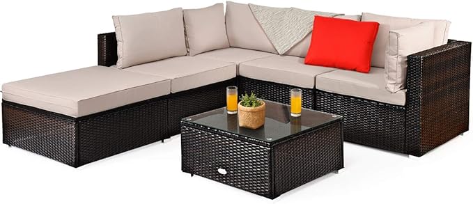Tangkula 6 Piece Patio Furniture Set, Outdoor Deck Lawn Backyard Durable Steel