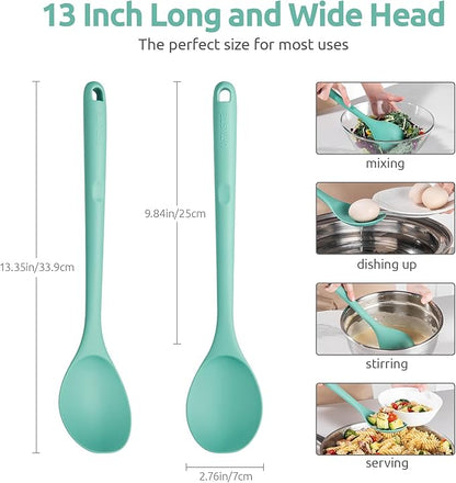 13.3" Solid Cooking Spoon: U-Taste 600ºF Heat Resistant Kitchen Mixing Spoon, Food Grade Nonstick Long and Large Rubber Soup Utensil for Serving, Stirring, Basting, for Pot Cookware (Aqua Sky)