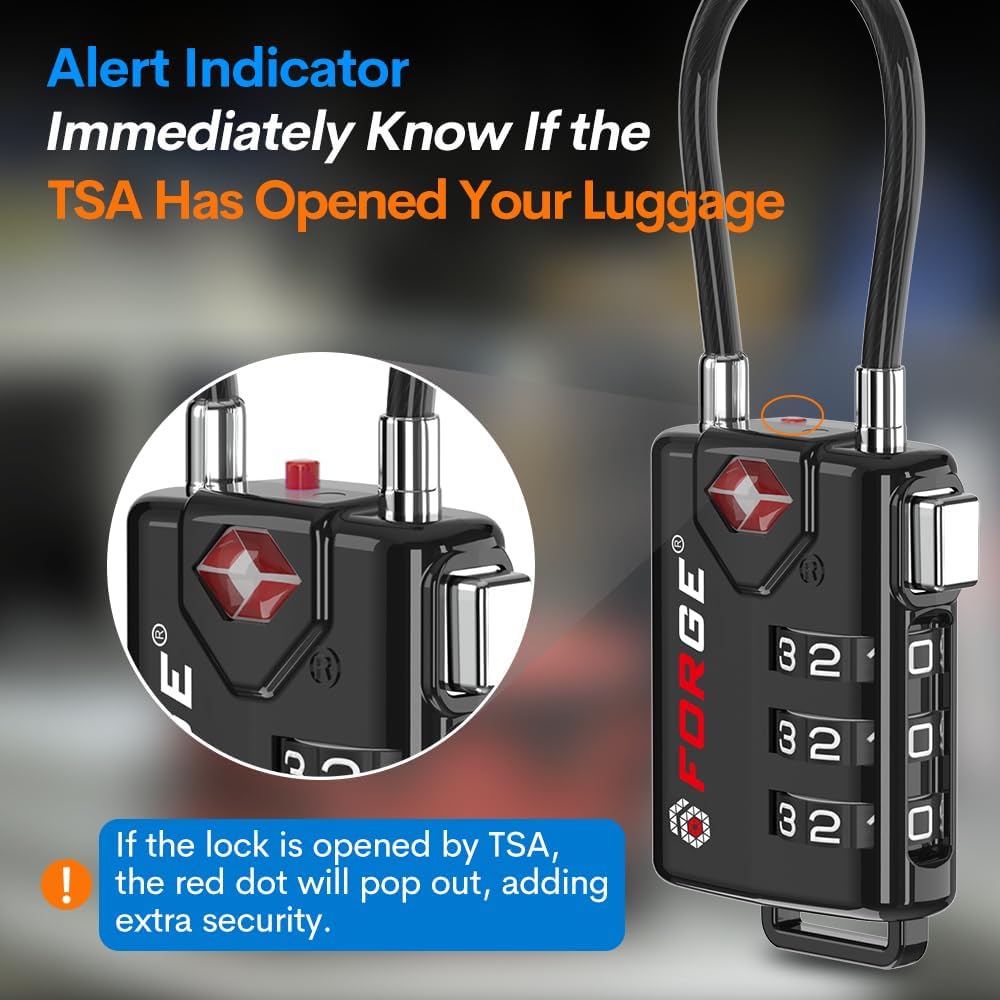 TSA Approved Cable Luggage Locks, Re-settable Combination with Alloy Body