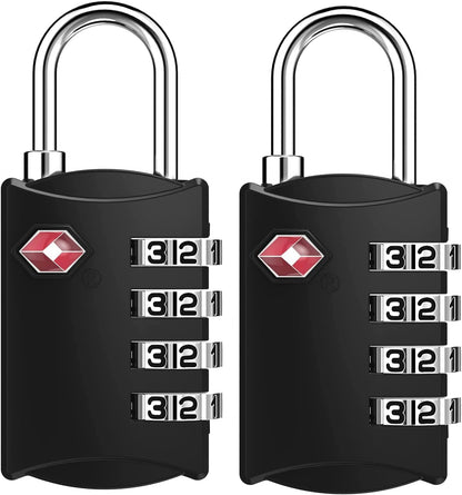 ZHEGE Travel Locks, TSA Approved Locks for Luggage, Baggage, 4 Digit Combination Zipper Padlocks for Backpack, Tent, Gym Locker (2 Pack, Black)