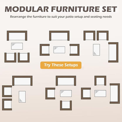 FDW | 4-Piece Patio Furniture Set | Brown & Blue | Outdoor Wicker Furniture