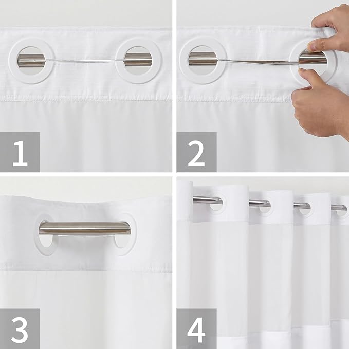 Stall No Hooks Needed White Shower Curtain with Snap-in Fabric Liner Set,Linen Textured Hotel Luxury Decor Farmhouse Shower Curtains for Bathroom,Waterproof & Washable,54Wx80H