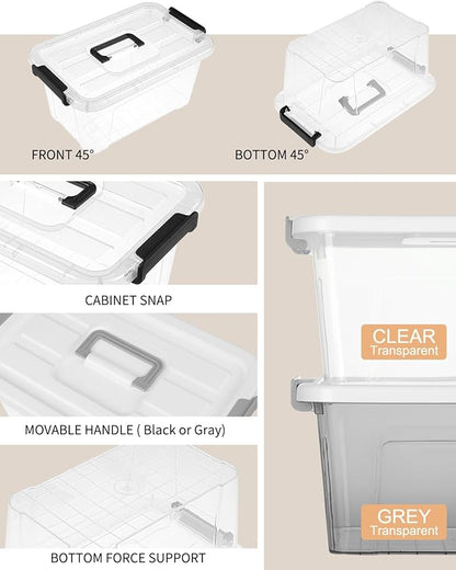 NUMIFUN Plastic Storage Bins With Lids 6 Pack Storage Organizer Bins, 7 Quart Stackable Storage Bins with Lids and Black Handle Buckle Easy for Home Office Organization, White Lids