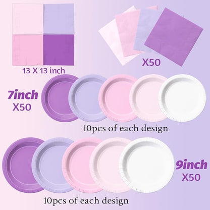 CMUSKO Butterfly Birthday Decorations-150Pcs Light Purple Pink Plates and