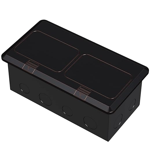 KYHSHJ Dual Pop-Up Floor Electrical Outlet Box Kit，20 Amp Stainless Steel GFCI TR Receptacle Outlet，3-Port RJ45 Datacom Receptacle，Oil Rubbed Bronze