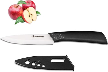 Paring Knife, Classic 4 inch Ceramic Paring Knife with Sheath Cover, Fruit and Vegetable knife,Longer Sharp Rust Proof Stain Resistant