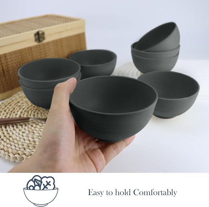 Homienly Wheat Straw Small Bowls, Dessert Bowls for Kitchen, Camping, Party, Unbreakable Mini Bowl Set of 8, 10 OZ Microwave and Dishwasher Safe Appetizer Bowl,Yogurt Bowls Set (Dark Grey)