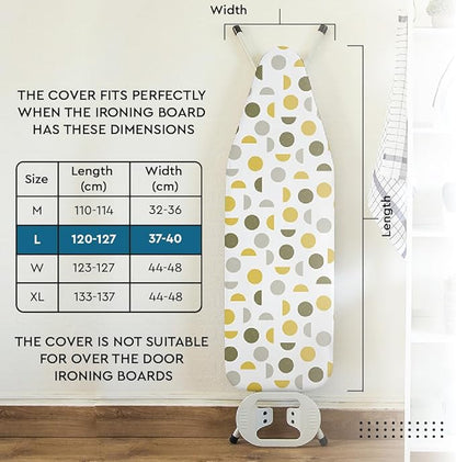 Encasa XO Ironing Board Cover and Pad 54"x15" - Thick 3mm Felt Padding, Drawstring Tightening & Lock, Easy Fit, Scorch & Stain Resistant, Fits Standard Large Ironing Board - Daisy Grey