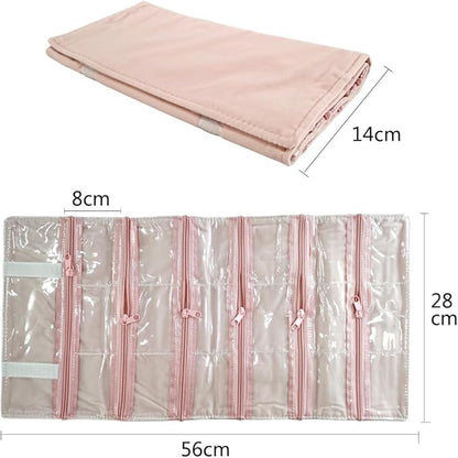 Travel Jewelry Roll Bag Portable Organizer Pouch With Grids&PVC Cover Storage Bags for Necklace, Bracelet, Bracelet,Ring, Badge, Pendant