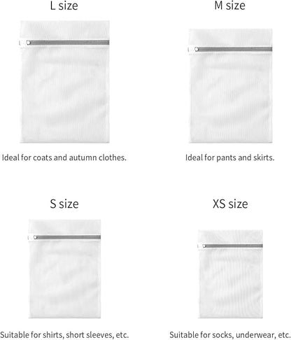 10 Pack Mesh Laundry Bags for Delicates with Non Rust Zipper- MDSXO White Laundry Bags Mesh Wash Bags, Easy Fit Bra, Sock,Lingerie,Sneaker,Baby Laundry for Washing Machine Travel Storage[1XL/3L/3M/3S]