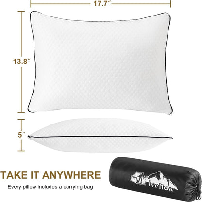Ivellow Travel Pillow Cooling Camping Pillow for Sleeping Compressible Shredded Memory Foam Pillow Compact Firm Supportive Pillow for Adults Kids Outdoor Backpacking Hiking Essential Gear White S