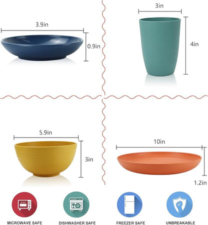 Wheat straw plates and bowls sets of 16