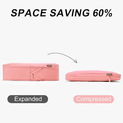 6 Set Compression Packing Cubes for Travel Essentials, Luggage Organizers for Suitcases (Dusty Pink)