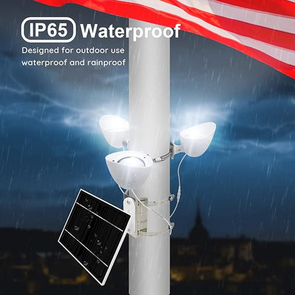 Solar Flag Pole Light, 3 Super-Spotlights LEDs, Adjustable Metal Clamps Fits