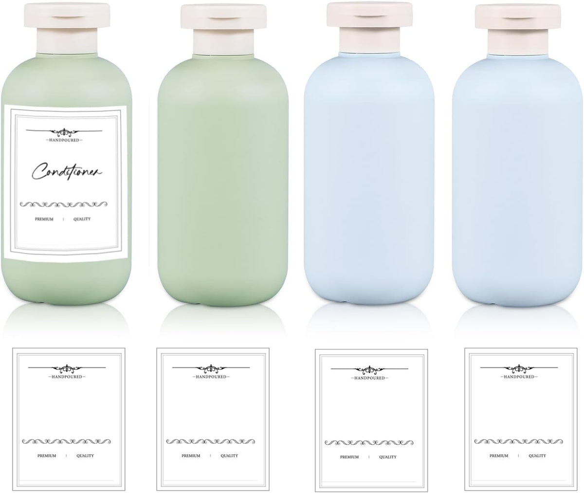 6.8 oz Plastic Travel Shampoo Bottles, Refillable Flip Cap Squeeze Bottles for Toiletries, Large Leakage-proof Travel Shampoo and Conditioner Container (Blue and Green)