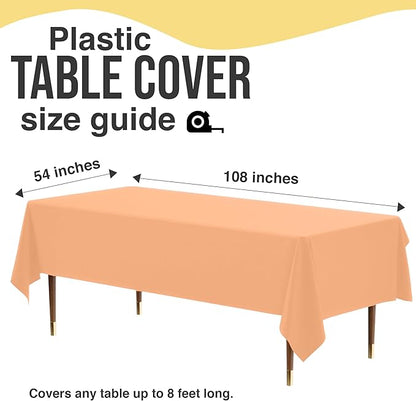 Exquisite 66% Thicker Premium Plastic Table Cloth Rectangle Table Cover 0.5 Mil 6 Pack Peach Table Cloth 54 Inch x 108 Inch Disposable Tablecloth Won't Tear Easily Like Cheap Thin Brands