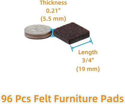 Furnigear Felt Furniture Pads for Hardwood Floors - Self Adhesive Chair Felt Pad, Floor Protector for Furniture Feet, Furniture Sliders Moving Furniture Smoothly, Anti Scratch 96 Pcs 3/4" Square Brown