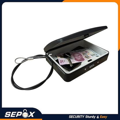 SEPOX 10Pcs Portable Security Case Lock Box Steel, Personal Travel Safe Storage Cabinet for Small Item, with 3 Ft Security Cable& Ressetable Combination Lock for Office, Car, Sports, Water Resistant