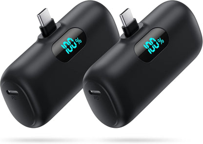 [2-Pack] Mini Portable Charger 5000mAh Power Bank,3A PD USB C Cell Phone Portable Power, LCD Display Battery Pack Compatible with iPhone 16/15/15 plus/15 pro/15 pro Max/Android/Samsung/Moto/LG etc
