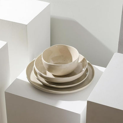 Stone Lain Mirella 4-Piece Pasta Bowl Set Stoneware, Microwave and Dishwasher safe, Beige