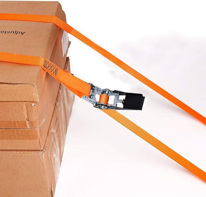 XSTRAP STANDARD Ratchet Tie Down Straps 4 Pk 10 Ft- 300 Lbs Load Cap- 900 Lbs Break Strength-Cargo Straps for UTV, ATV, Pickup,Truck, Moving Appliances, Lawn Equipment, Orange