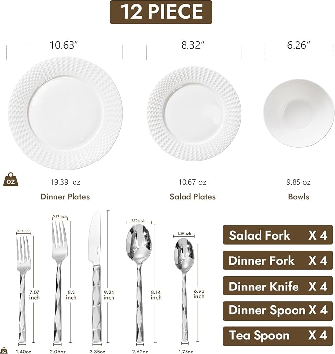 32Pc Bone China Dinnerware & Silverware Set,