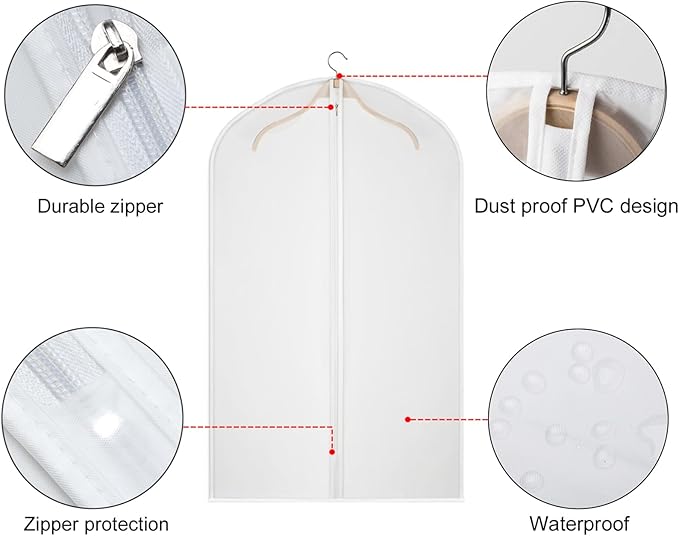 Kntiwiwo Garment Bag Suit Bags for Storage with Zipper 40 inches Clear Dust-Proof Clothes Cover Bag for Suit, Coat, Dress Closet Clothes Storage- Set of 20 [Upgraded Version]