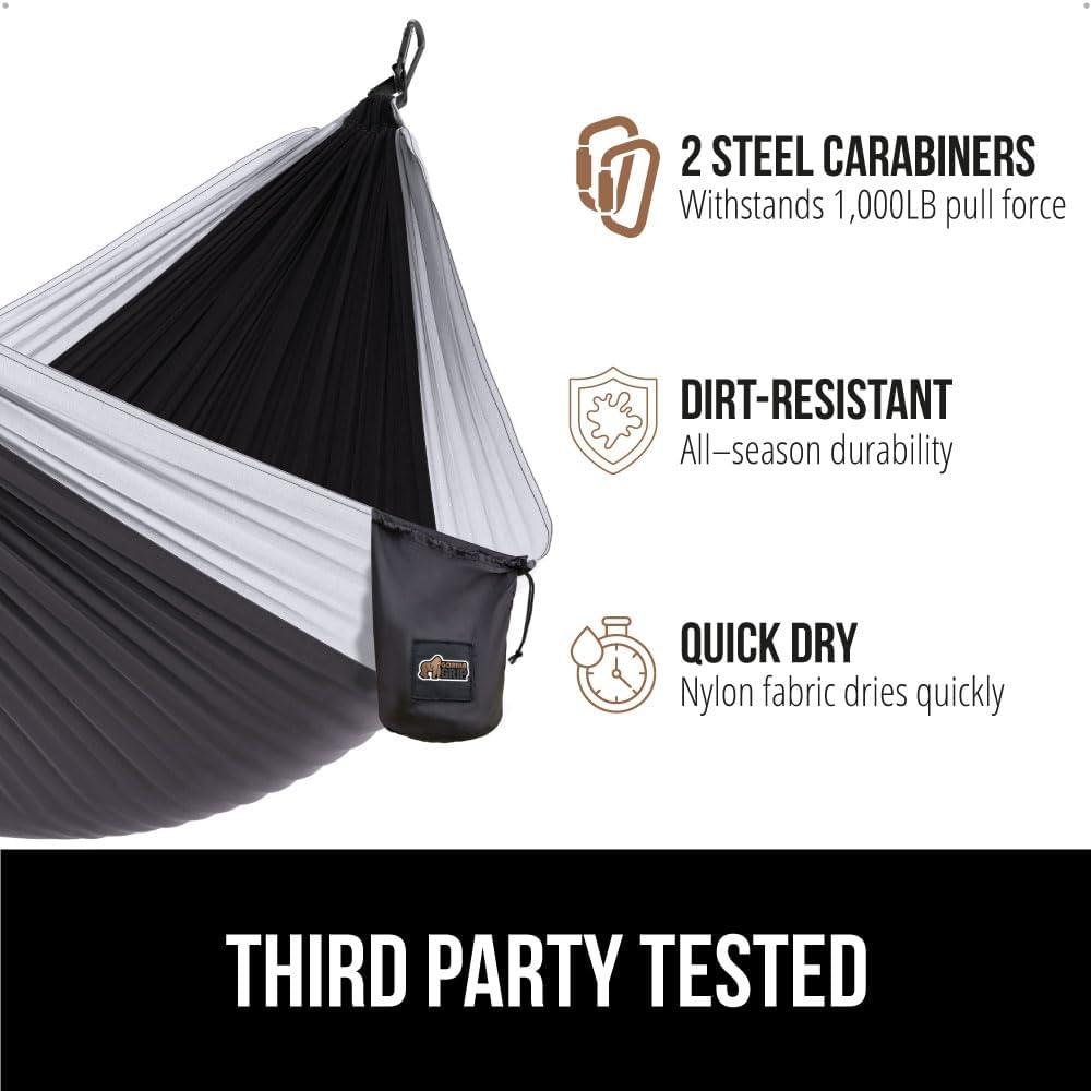GORILLA GRIP Durable Portable Camping Hammock, Holds 500lbs with Heavy Duty Tree Straps, Comfortable Travel Swing, Camp Hammocks, Easy to Use and Install, Outdoor Essentials, Blue, 10x6.5 FT