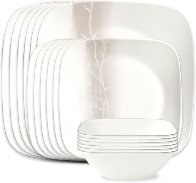 Corelle Vitrelle 18 Piece Glass Dinnerware Sets Rectangular Square Plate and