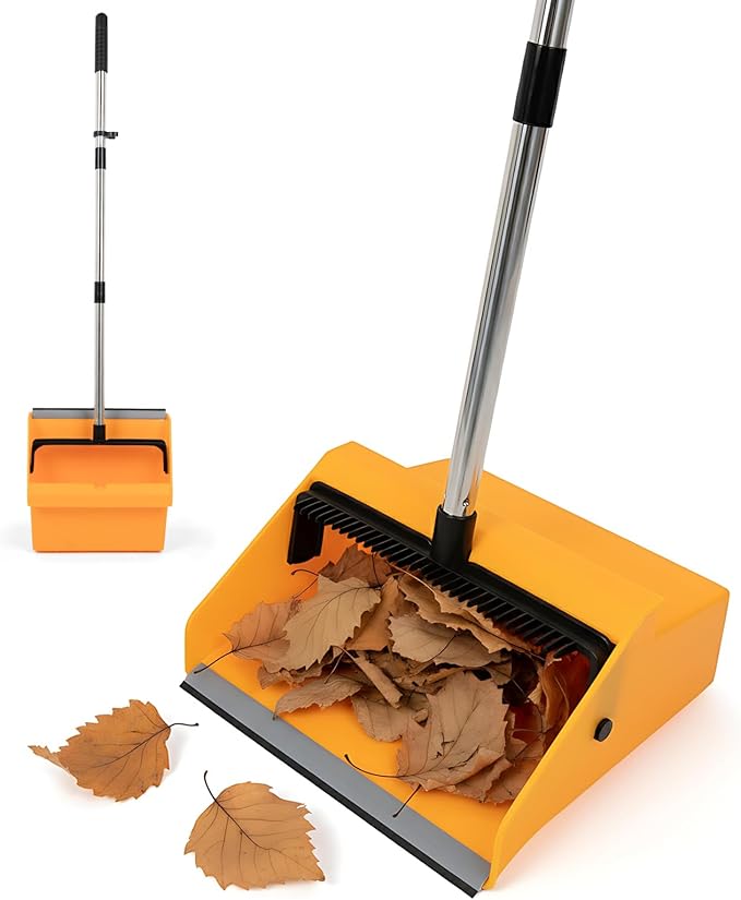 Large Commercial Dustpan with Comb，Long Handle Upright Heavy Duty Dust Pan Outdoor Indoor for Courtyards, Garages, Lobbies, Shopping Malls, Market Floors, Sidewalks, Classroom Floor Cleaning